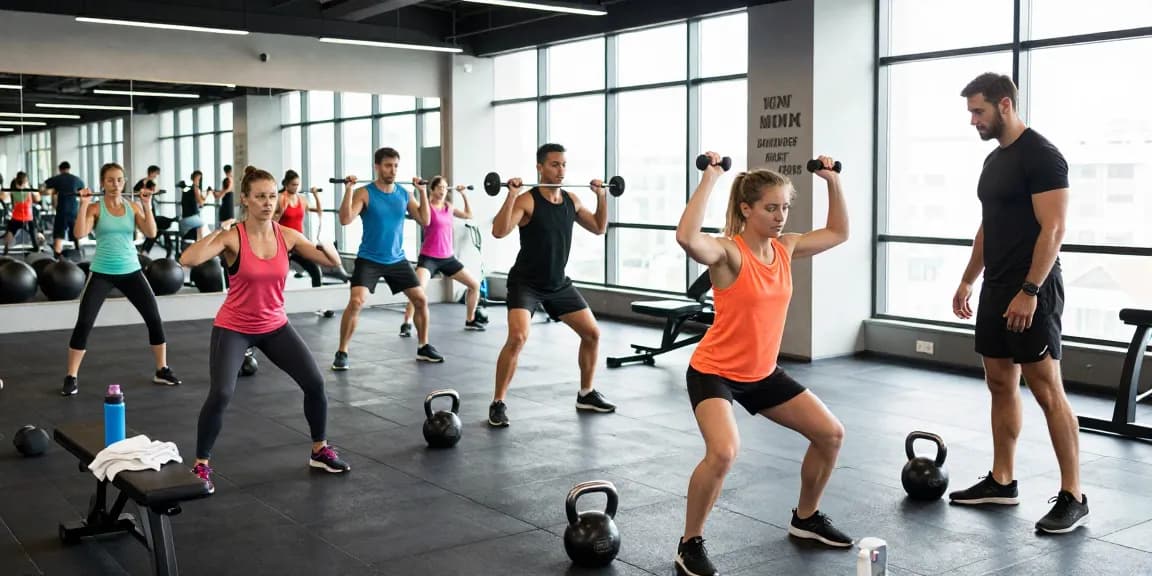 Aktive Bodybuilder im Selliza Shop während des Trainings in einem modernen Fitnessstudio, dynamische Atmosphäre