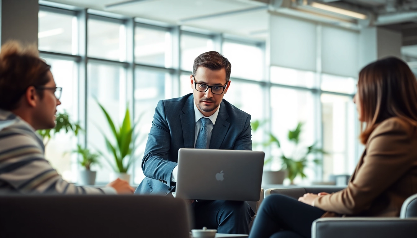 Headhunter Schweiz arbeitet mit Kunden in einem modernen Büro.