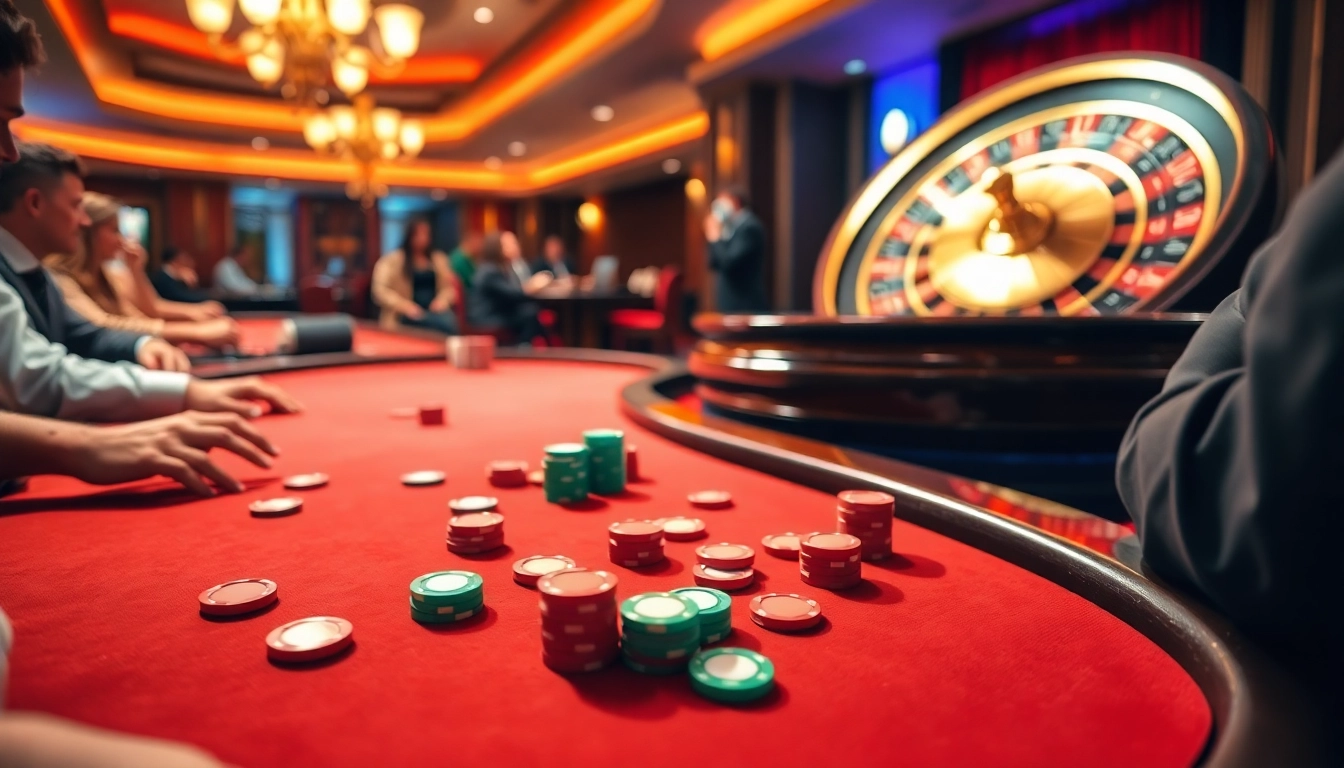Spieler beim casinospielen am Pokertisch mit Chips und aufregender Atmosphäre