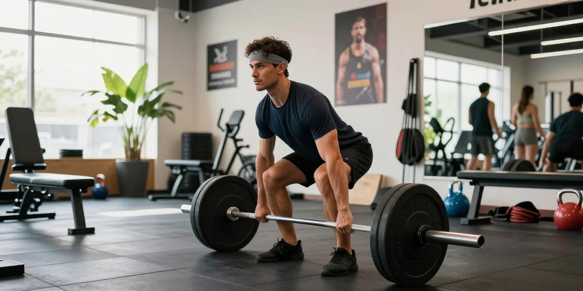 Aktives Training im Anabolika Shop mit Bodybuilder beim Kreuzheben im Fitnessstudio.