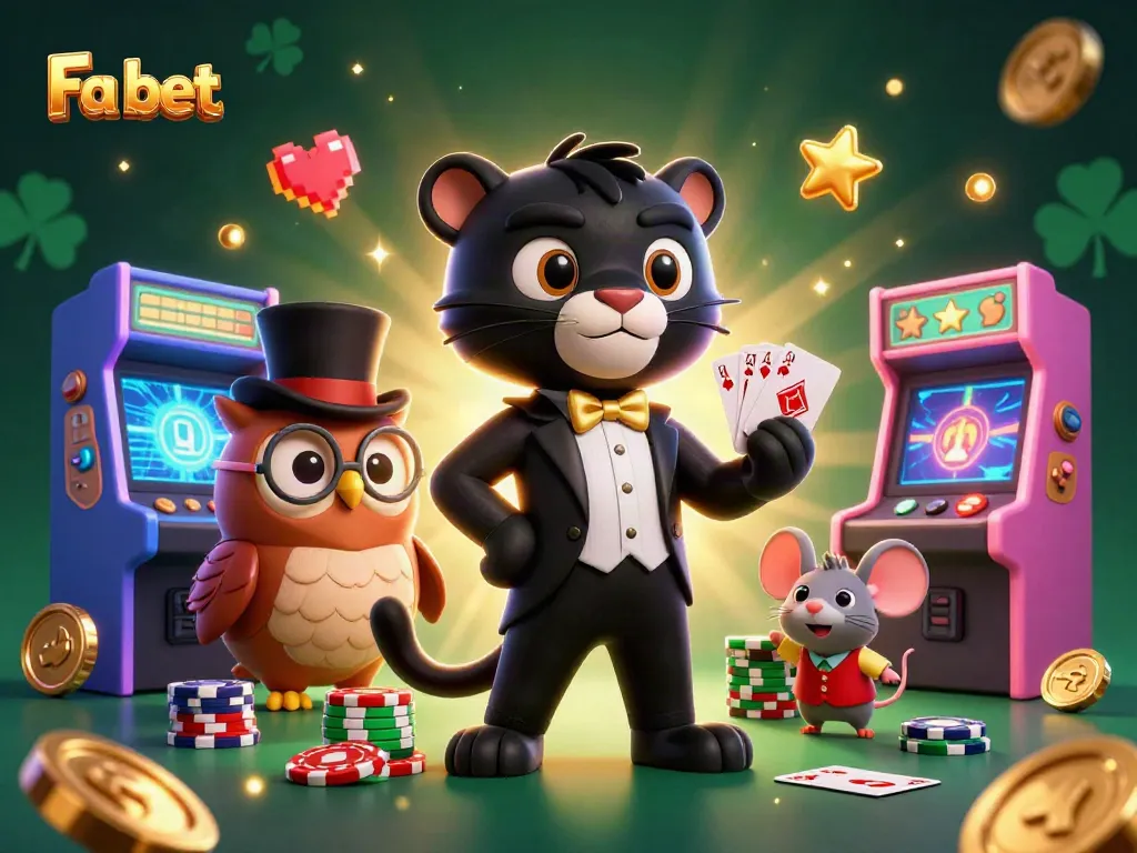 Experience excitement with Fa bet in a vibrant 3D casino scene featuring playful characters and game elements.