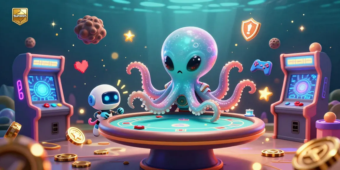 Experience the thrilling action of sunwin with a 3D alien octopus at a holographic poker table.