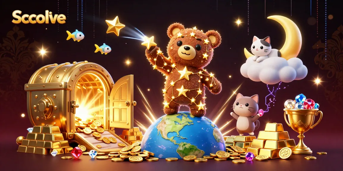 Socolive's dynamic illustration captures a constellation bear scooping coins among dazzling casino treasures
