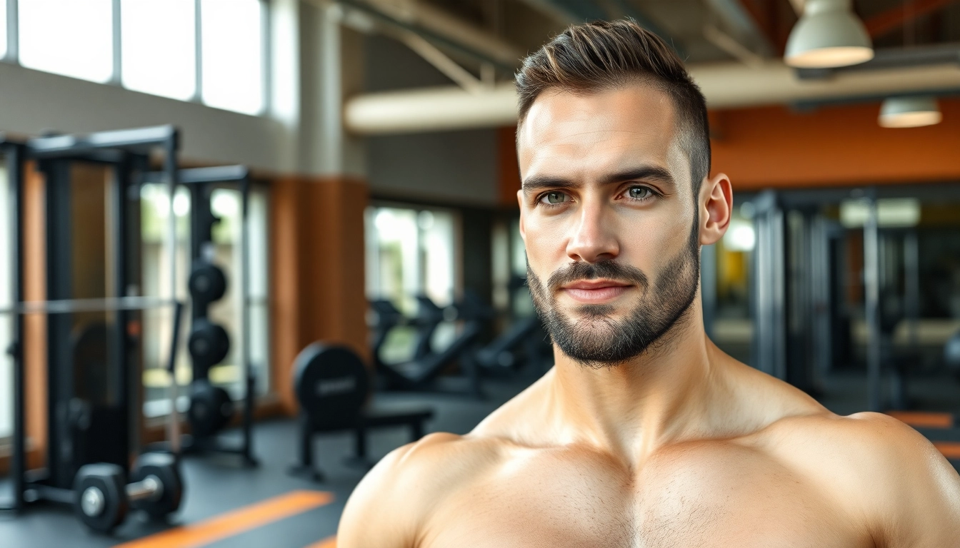 Testo vorher nachher Transformation eines Fitness-Enthusiasten im Fitnessstudio.