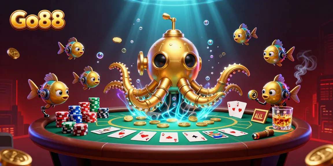 Experience Go88's exciting underwater casino adventure with a golden kraken and dynamic poker elements.