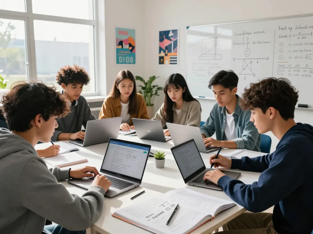 Schüler, die einen Hausaufgaben Löser online in einer kollaborativen Lernumgebung nutzen