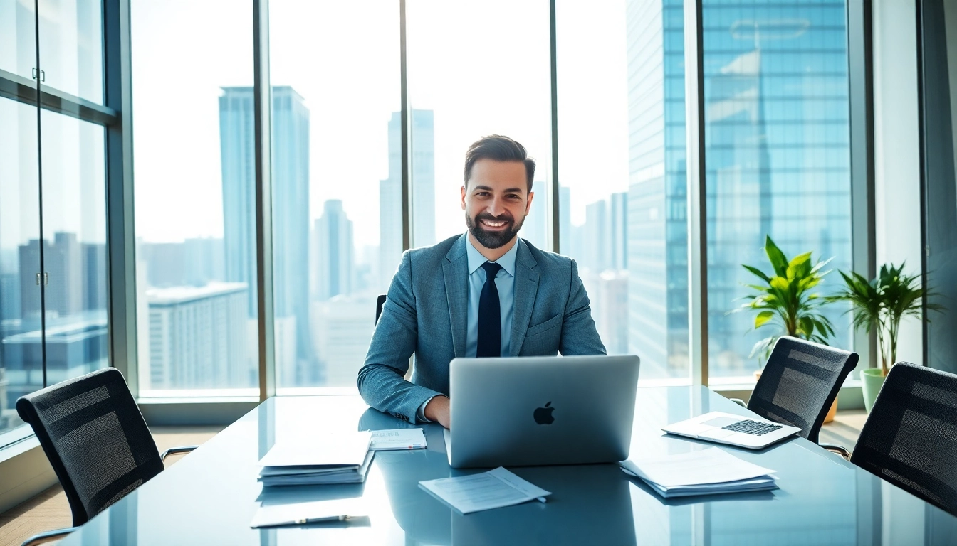 Headhunter Schweiz berät Klienten in modernem Büro mit urbanem Hintergrund.