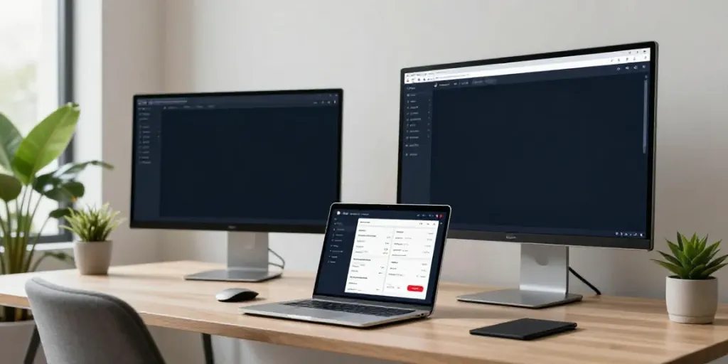 Immobilienmakler Zürich in einem modernen Büro, Software zur Immobilienbewertung und effiziente digitale Plattformen.