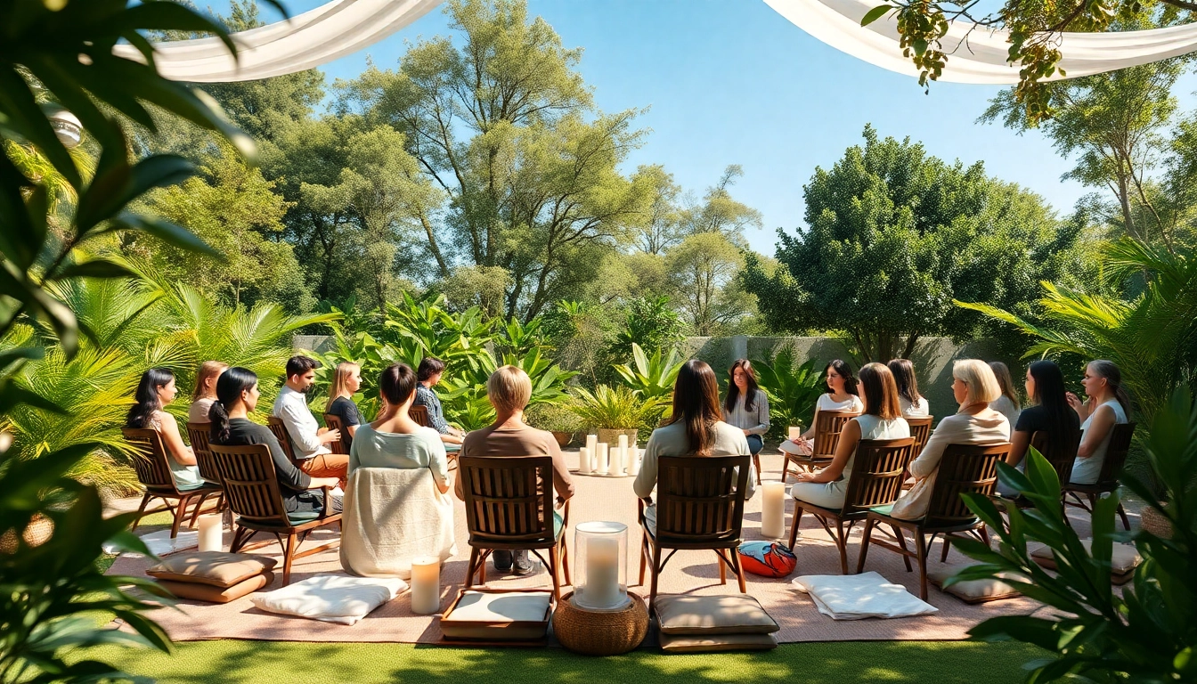 Spirituelle Seminare in einer harmonischen Umgebung mit Teilnehmern bei Meditation und Achtsamkeit.