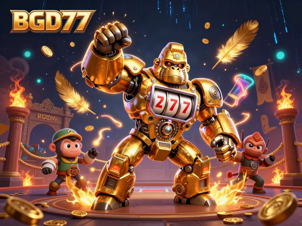 Join the exhilarating action with BGD77, where a golden mech and monkey pilot ignite the slot machine excitement!