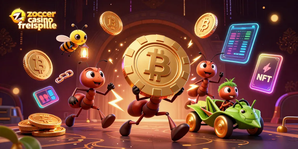 Erlebe Zoccer Casino Freispiele mit cartoonhaften Charakteren, die einen riesigen Pokerchip stehlen.