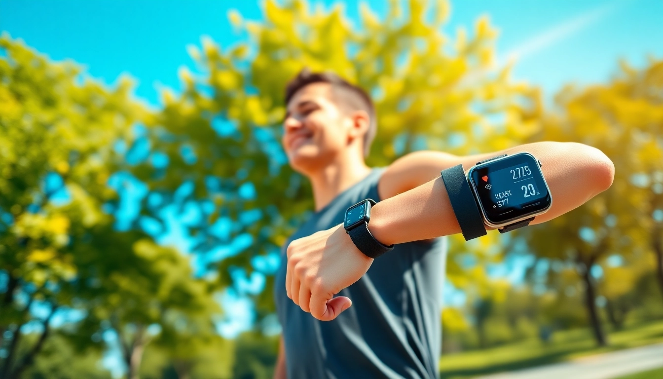 Erfassen Sie Ihre Fitness mit dem benutzerfreundlichen Fitness-Armband beim Joggen im Park.