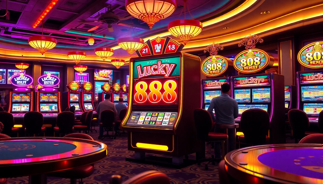 Engaged players enjoying the Lucky88 slot machine in a vibrant casino atmosphere.